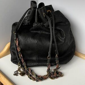 Rhythm & Rhyme Textured Black Leather Bucket Bag